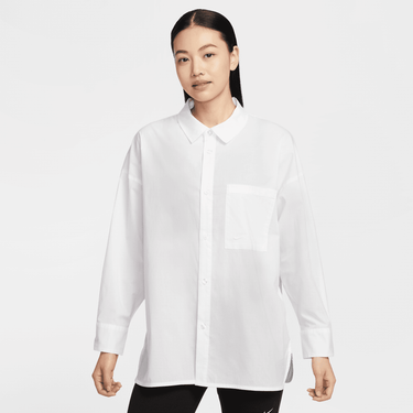 NIKE SPORTSWEAR CHILL POPLIN WOMEN'S LOOSE LONG-SLEEVE BUTTON-UP TOP