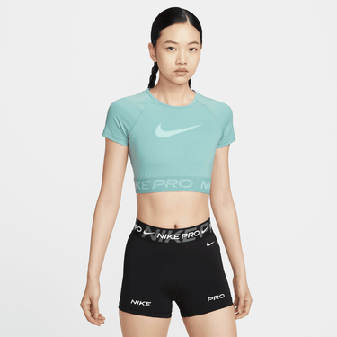NIKE PRO WOMEN'S DRI-FIT SHORT-SLEEVE CROPPED GRAPHIC TOP