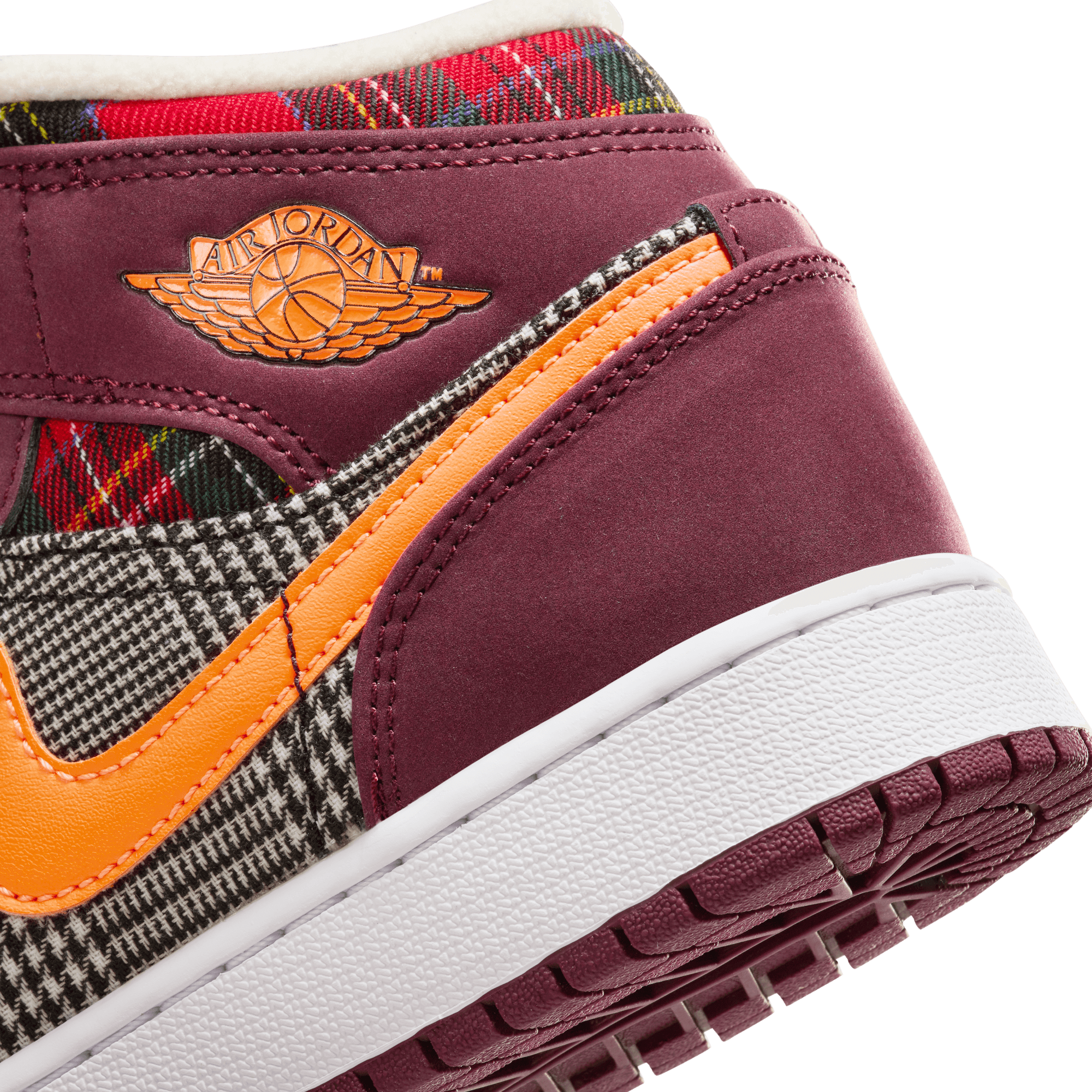 AIR JORDAN 1 MID SE BIG KIDS SHOES NIGHT MAROON TOTAL ORANGE