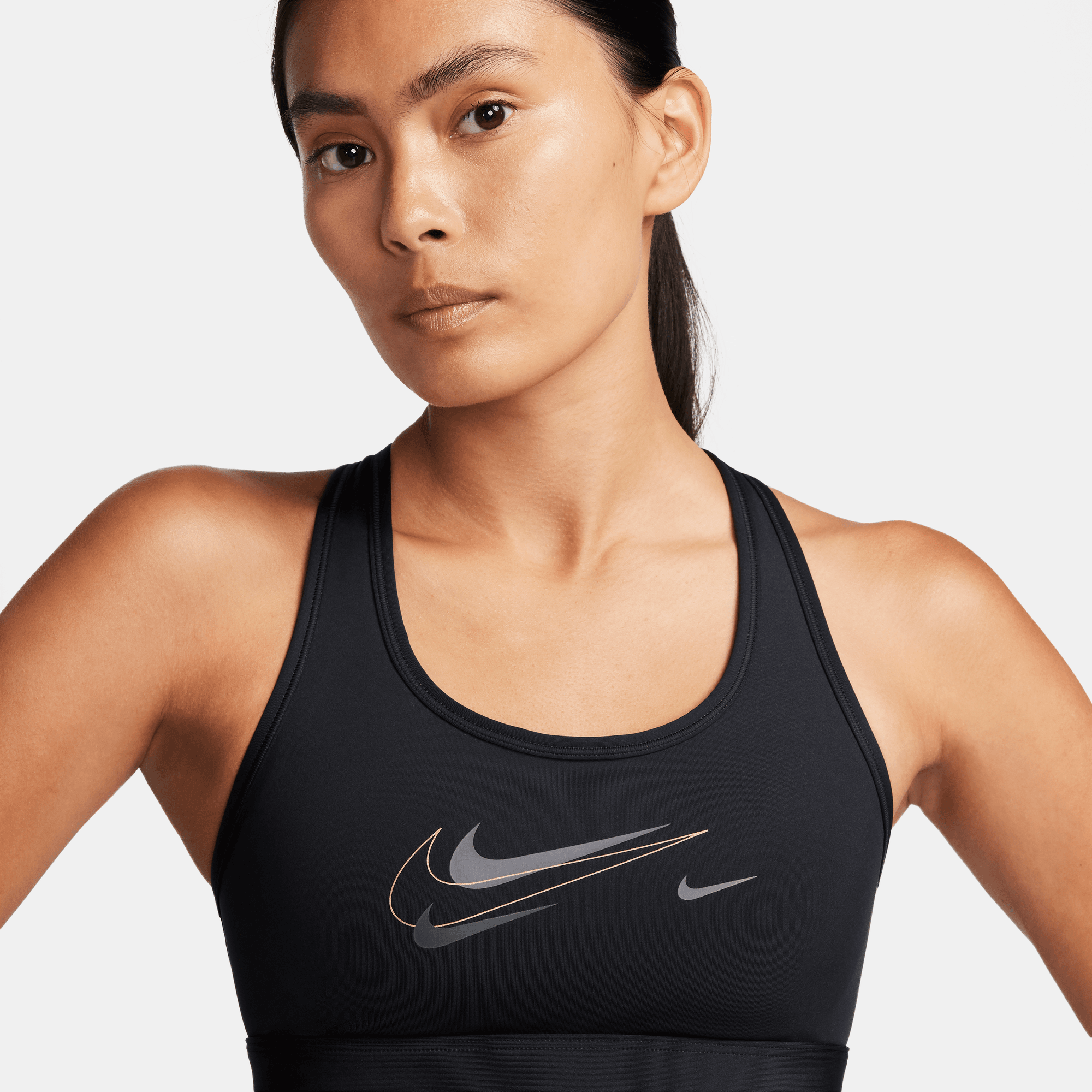 NIKE SWOOSH WOMEN'S MEDIUM-SUPPORT PADDED SPORTS BRA BLACK/METALLIC ...