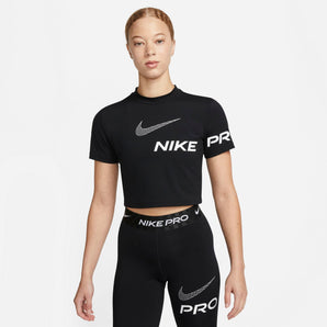 NIKE PRO DRI-FIT WOMENS SHORT-SLEEVE  CROPPED GRAPHIC TRAINING TOP